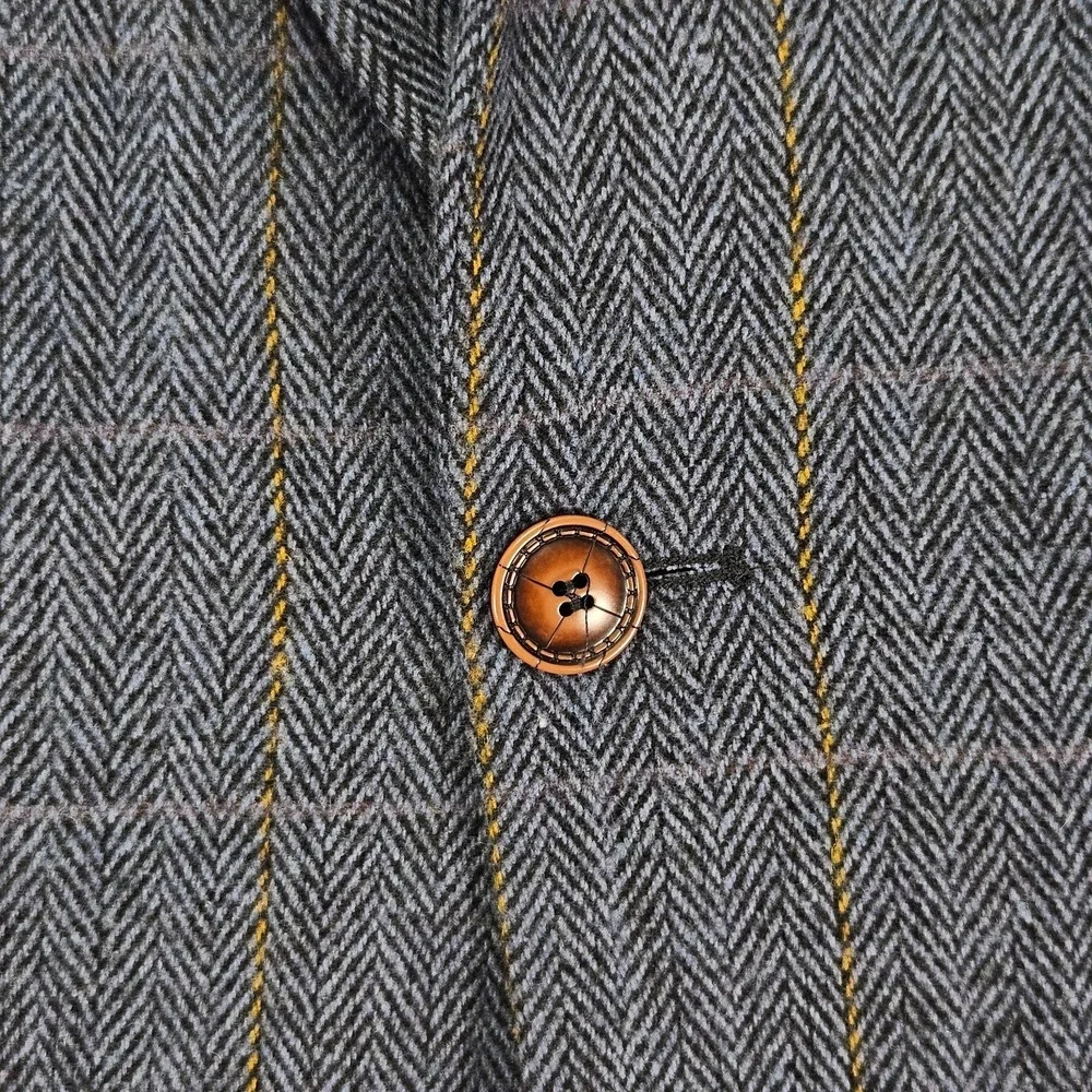 Men's Polyester Tweed Sport Coat Blazer Two Button Blue Plaid Size 36R